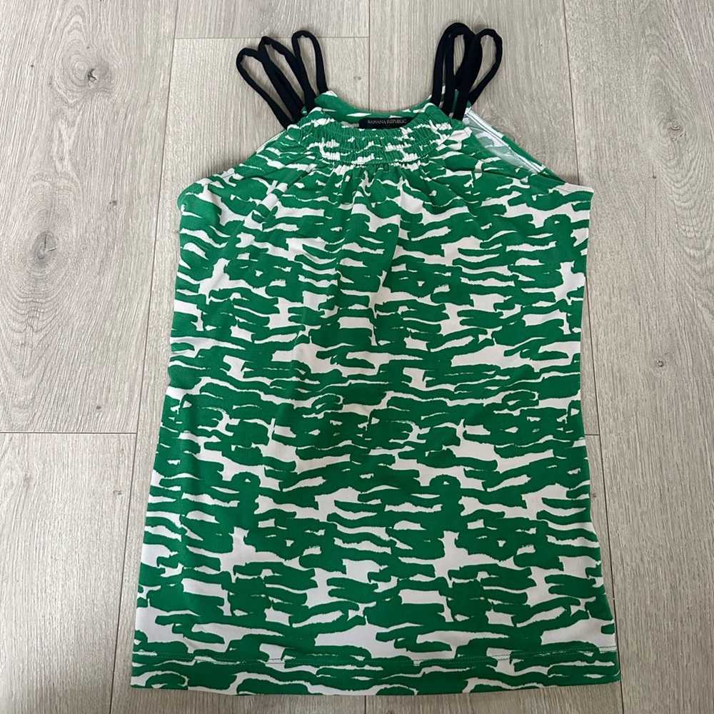 Banana Republic Green and White Sleeveless Top